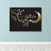 Crescent Moon Cherry Blossom Canvas Afdruk (Insitu (Houten vloer))