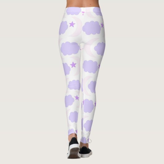 Crescent Moon Clouds Stars Pattern Pink Purple Leggings (Achterkant)