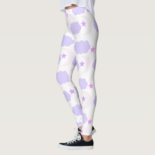 Crescent Moon Clouds Stars Pattern Pink Purple Leggings (Links)