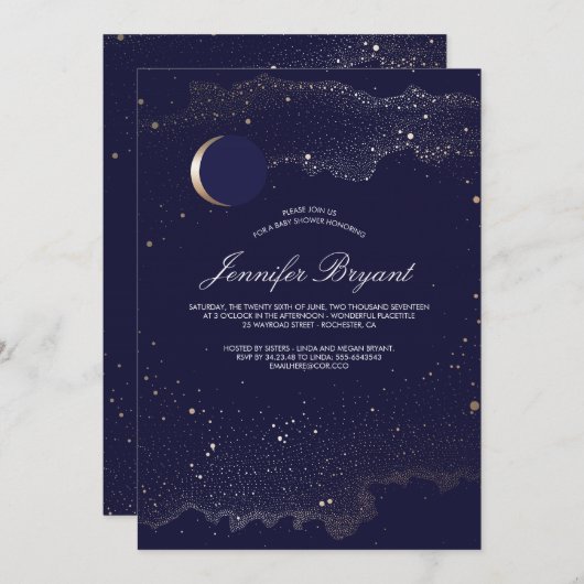 Crescent Moon en Night Stars Baby shower Kaart (Voorkant / Achterkant)