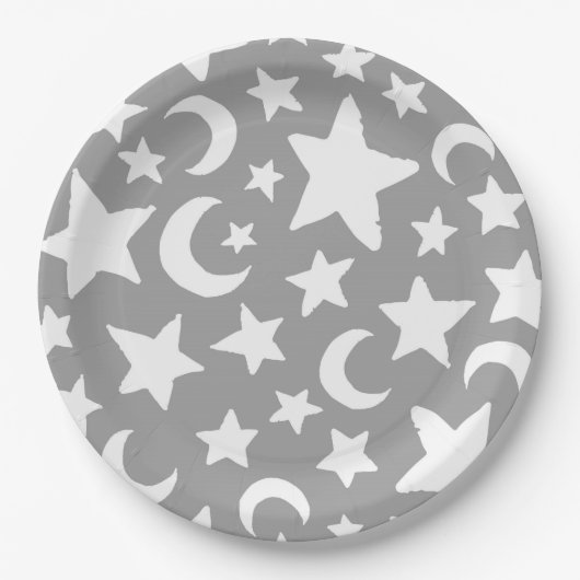 Crescent Moon en Stars Papieren Bordje (Voorkant)