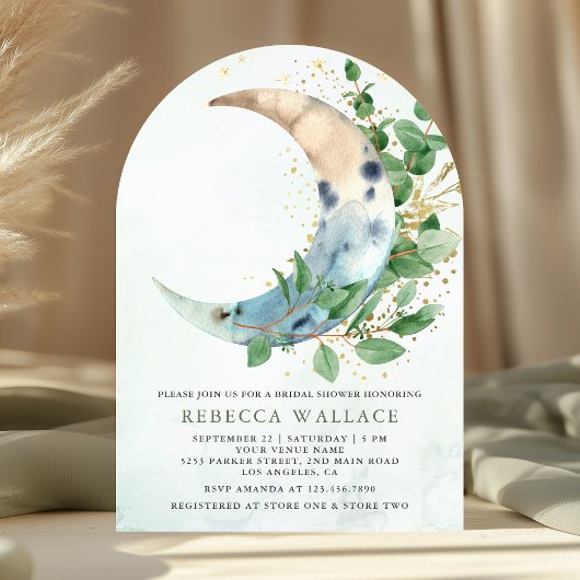Crescent Moon Eucalyptus Boog Bruidsdiner Kaart