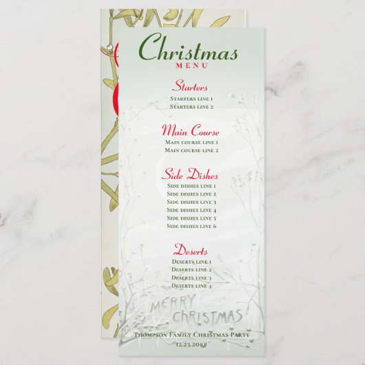 Crescent Moon Frozen Wilde Bloemen Kerstdiner Menu (Voorkant / Achterkant)