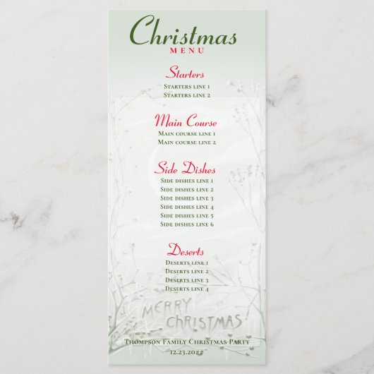 Crescent Moon Frozen Wilde Bloemen Kerstdiner Menu (Voorkant)