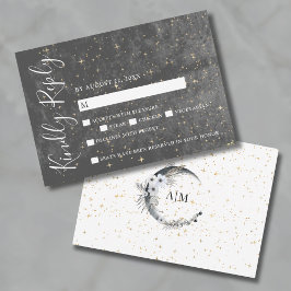 Crescent Moon Gold Celestial Bruiloft RSVP Kaart