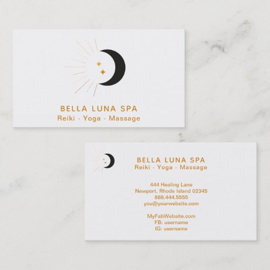 *~* Crescent Moon Gold Moon Beams Twinkle Stars Visitekaartje (Voorkant / Achterkant)