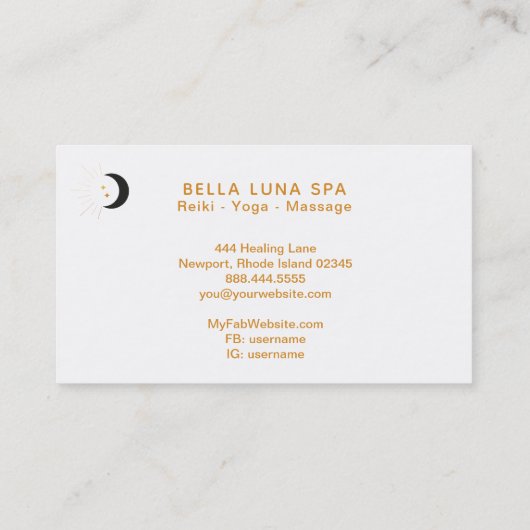 *~* Crescent Moon Gold Moon Beams Twinkle Stars Visitekaartje (Achterkant)