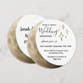 Crescent Moon & Gold Stars Wedding Invitation Kaart (Voorkant / Achterkant)