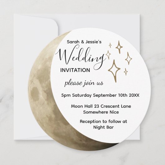 Crescent Moon & Gold Stars Wedding Invitation Kaart (Voorkant)