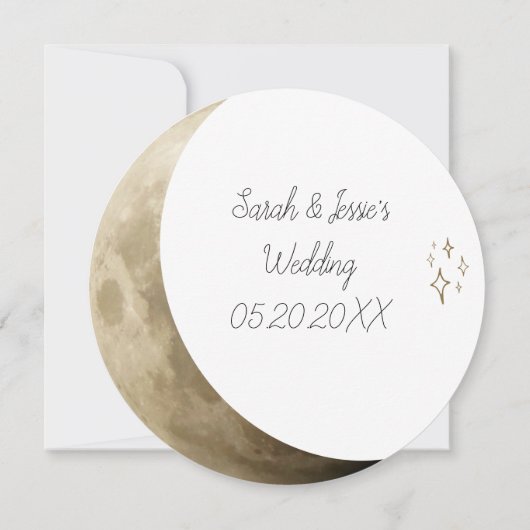 Crescent Moon & Gold Stars Wedding RSVP Kaart (Achterkant)