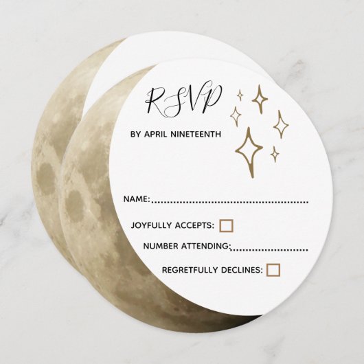 Crescent Moon & Gold Stars Wedding RSVP Kaart (Voorkant / Achterkant)