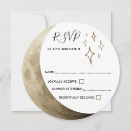 Crescent Moon & Gold Stars Wedding RSVP Kaart