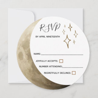 Crescent Moon & Gold Stars Wedding RSVP Kaart