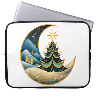 Crescent Moon Goud Winter Kerstwonderland Laptop Sleeve