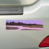 Crescent Moon & Heron in Twilight Marsh Bumpersticker (Op auto)