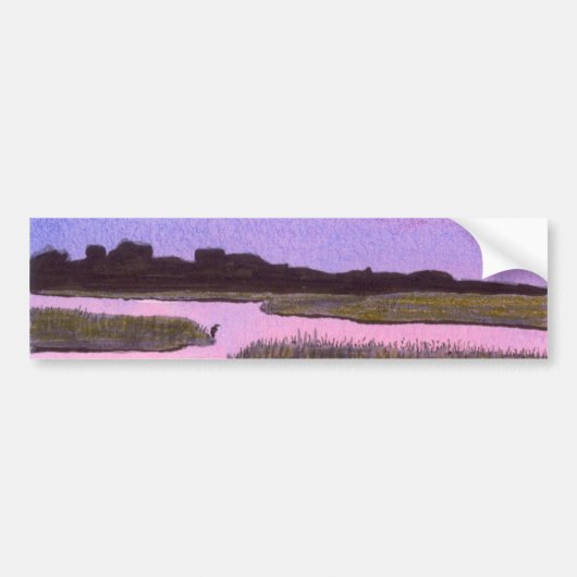 Crescent Moon & Heron in Twilight Marsh Bumpersticker (Voorkant)