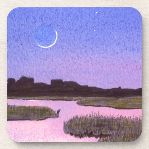 Crescent Moon & Heron in Twilight Marsh Drankjes Onderzetter