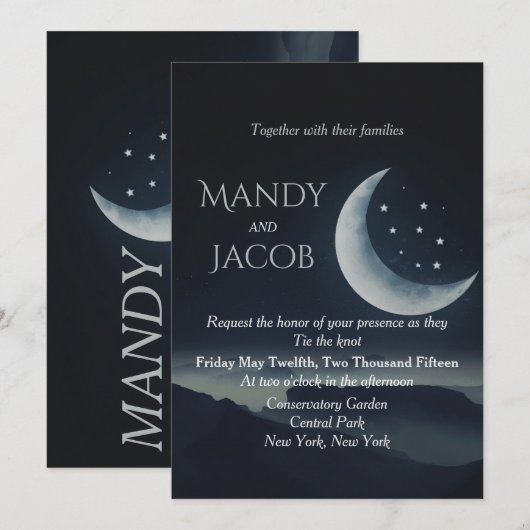 Crescent moon huwelijksuitnodiging kaart (Voorkant / Achterkant)