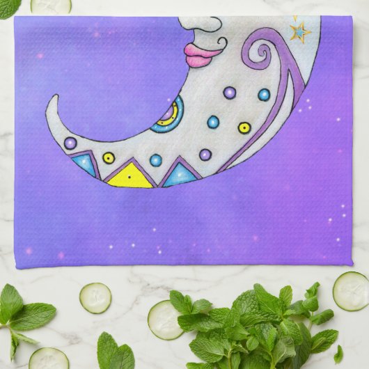 Crescent Moon Kleurrijke Vormen Gezicht Paarse Theedoek (Gevouwen)