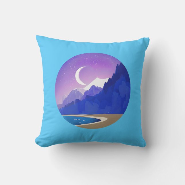 Crescent Moon, Lake en Mountains in Violet & Blue Buitenkussen (Voorkant)