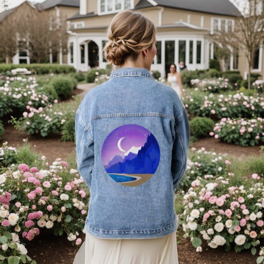 Crescent Moon, Lake en Mountains in Violet & Blue Denim Jacket (Huwelijk Achterkant)