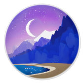 Crescent Moon, Lake en Mountains in Violet & Blue Keramische Knop (Voorkant)