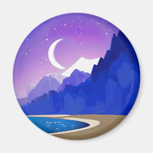 Crescent Moon, Lake en Mountains in Violet & Blue Magneet