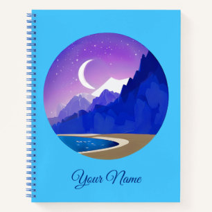 Crescent Moon, Lake en Mountains in Violet & Blue Notitieboek