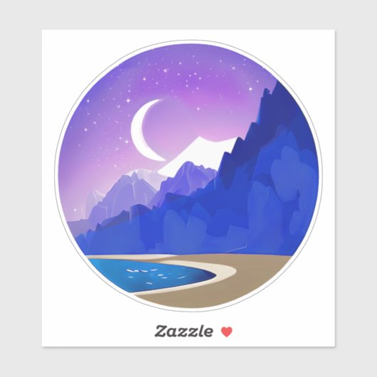 Crescent Moon, Lake en Mountains in Violet & Blue Sticker (Vel)