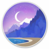 Crescent Moon, Lake en Mountains in Violet & Blue Sticker (Voorkant)