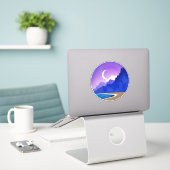 Crescent Moon, Lake en Mountains in Violet & Blue Sticker (Laptop op bureau)