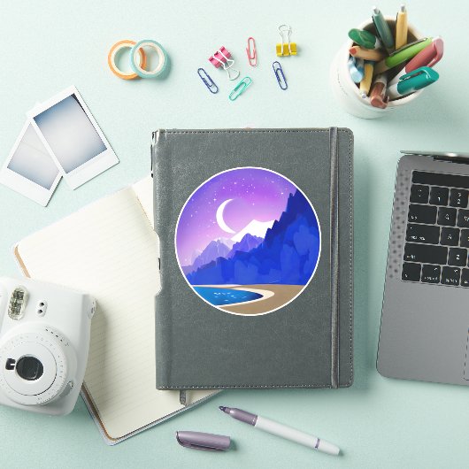 Crescent Moon, Lake en Mountains in Violet & Blue Sticker (iPad Cover)
