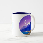 Crescent Moon, Lake en Mountains in Violet & Blue Tweekleurige Koffiemok (Voorkant rechts)