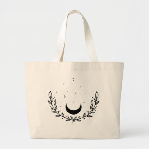 Crescent Moon & Leaves Boho Line Art Grote Tote Bag