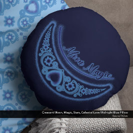 Crescent Moon Magic Stars Celestial Midnight Blue Rond Kussen