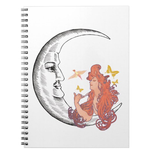 Crescent Moon met gezicht + Alphonse Mucha's vinta Notitieboek (Voorkant)