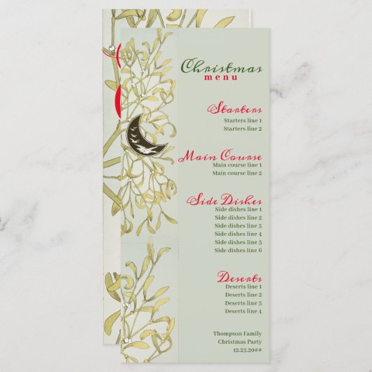 Crescent Moon Mistletoe Feestelijk Kerstdiner Menu (Voorkant / Achterkant)