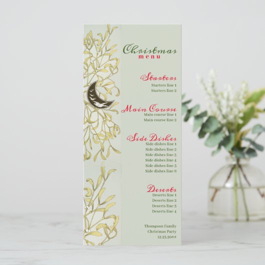 Crescent Moon Mistletoe Feestelijk Kerstdiner Menu (Staand voorkant)