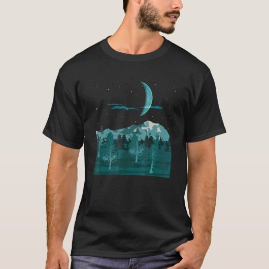 Crescent Moon Mountain Hiker Forest Trees Natuur H T-shirt (Voorkant)