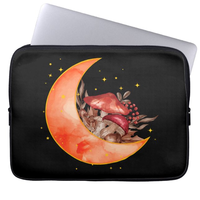 Crescent Moon Mushroom Cottcore Fungi Mycologie Laptop Sleeve (Voorkant)