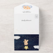 Crescent Moon Navy Blue Teddy Bear Baby shower All In One Uitnodiging (Buitenkant)