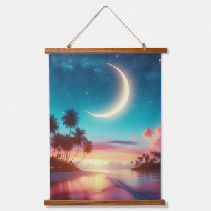 Crescent Moon Night Sky Hawaii Tropisch strand Hangend Wandkleed