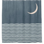 Crescent Moon Ocean Midnight Navi Blue Douchegordijn (Voorkant)