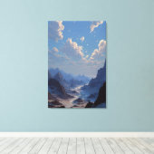 Crescent Moon Over Misty Mountain Valley Canvas Afdruk (Insitu (Houten vloer))