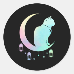 Crescent Moon Pastel Cat Mystical Wicca Gothic Ronde Sticker