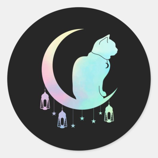 Crescent Moon Pastel Cat Mystical Wicca Gothic Ronde Sticker (Voorkant)