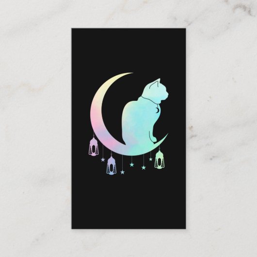 Crescent Moon Pastel Cat Mystical Wicca Gothic Visitekaartje (Voorkant)