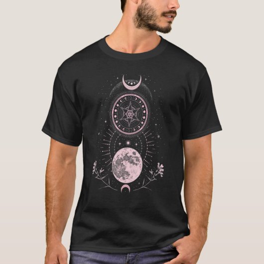 Crescent Moon Phases Pink Boho T-shirt (Voorkant)