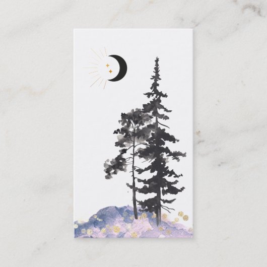 *~* Crescent Moon Pine Trees Gold Stars Glitter Visitekaartje (Voorkant)
