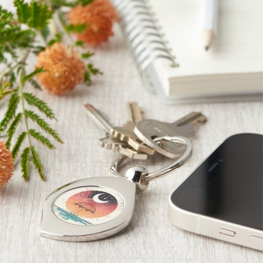 Crescent Moon Rain Boho Line Art Charm Sleutelhanger (Zijkant)